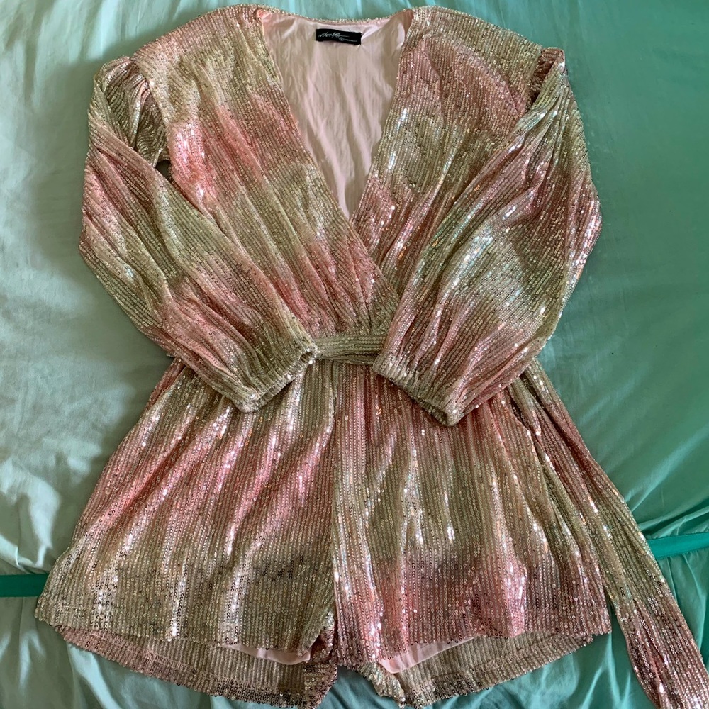 Pink and Rose Gold Glitter Romper, Women’s Medium, BRAND NEW